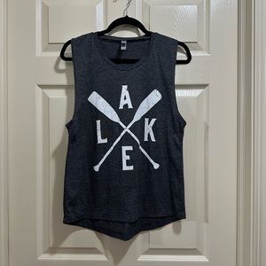 Women’s gray summer tank top LAKE graphic size large